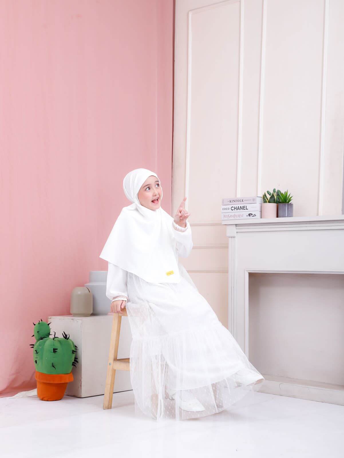 Gamis Anak Warna Putih Tule Bintang