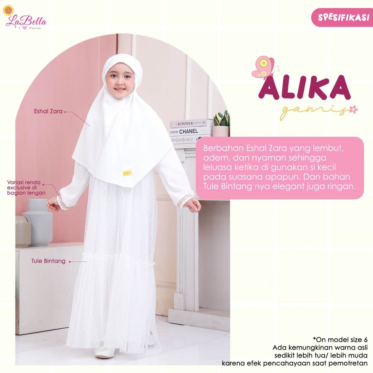 Gamis Anak Warna Putih Tule Bintang